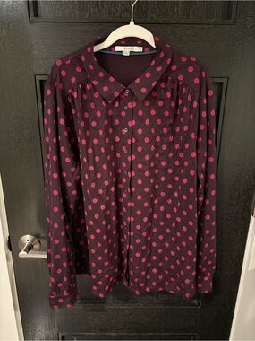 Boden Burgundy Pink Polka Dot Modal Cotton Jersey Button Shirt 18R